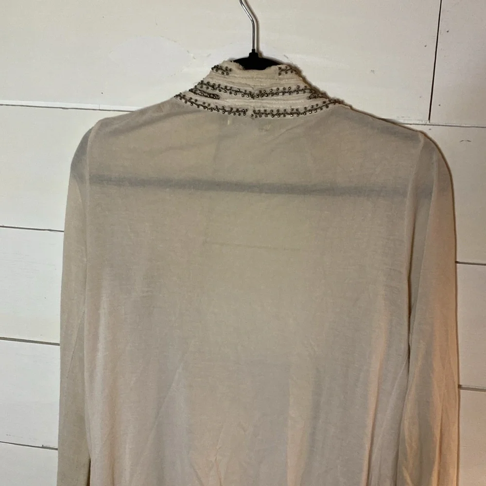 SFERRA Cream Cardigan Sweater Lightweight Knit. Beaded. Size L. Cute and fun!